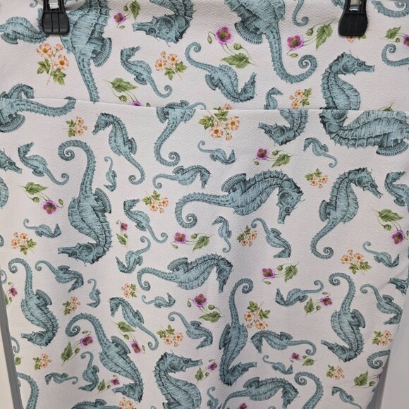 LuLaRoe Cassie Pencil Skirt Size L White Blue Seahorse Print | Beachy Summer | L - Picture 4 of 7
